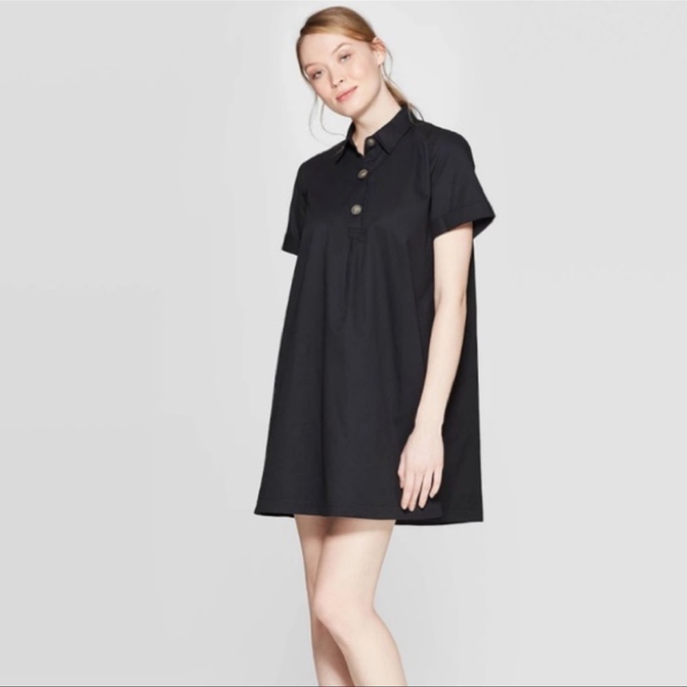 Who What Wear Black Short Sleeve Shirtdress